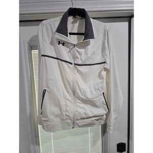 Under Armour Womens Track Jacket White Grey Full Zip Loose Fit Medium MD